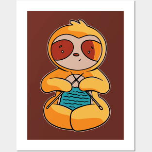 Cute Cartoon Knitting Sloth Posters and Art